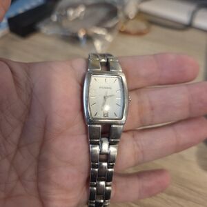 Fossil Silver Rectangular Stainless Steel Bracelet Watch